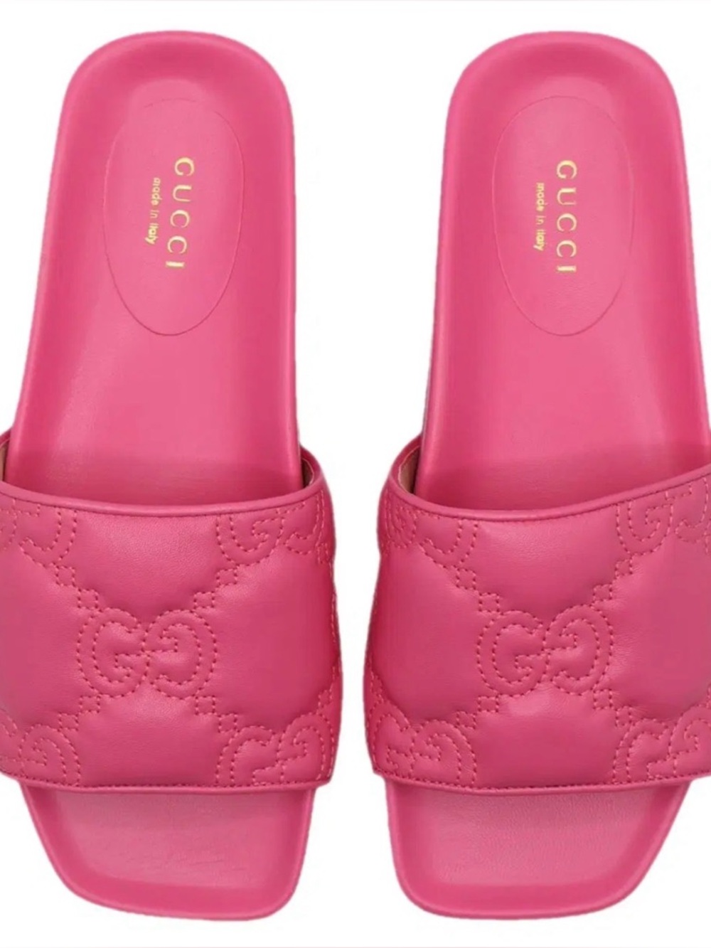 Gucci GG Charlotte Flats Pink Leather Slides Sandals